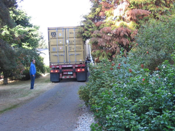 Our shipping container arriving to load