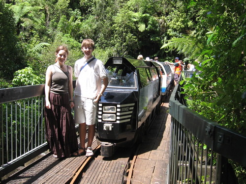 Sarah and Max with the Rain Forest Express tram
